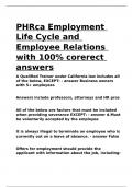 PHRca Employment Life Cycle and Employee Relations with 100- corerect answers.