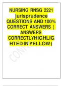 NURSING RNSG 2221 jurisprudence QUESTIONS AND 100% CORRECT ANSWERS ( ANSWERS CORRECTLY HIGHLIGHTED IN YELLOW )