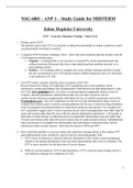 NSG 6001 - ANP 1 – Study Guide for MIDTERM  (2020)  Johns Hopkins University  ETT – Exercise Tolerance Testing – Stress Test