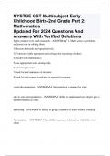 NYSTCE CST Multisubject Early Childhood Birth-2nd Grade Part 2: Mathematics Updated For 2024 Questions And Answers With Verified Solutions