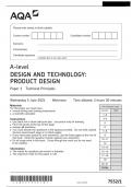 AQA A-level DESIGN AND TECHNOLOGY: PRODUCT DESIGN 7552/1  Paper  1 Technical Principles Questions Paper 2024