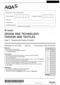 AQA A-level DESIGN AND TECHNOLOGY: FASHION AND TEXTILES 7562/2  Paper 2 Designing and Making Principles Questions Paper June 2024