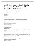 Activity Director Basic Study Guide for Final Exam with Complete Solutions