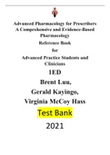 Test Bank for Advanced Pharmacology for Prescribers 1st Edition by Brent Luu, Gerald Kayingo & Virginia McCoy Hass