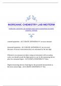 INORGANIC CHEMISTRY LAB MIDTERM EXAM WITH GUARANTEED ACCURATE ANSWERS |VERIFIED