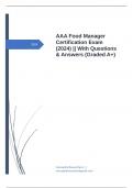 AAA Food Manager Certification Exam (2024) || With Questions & Answers (Graded A+)