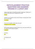 MATH PLACEMENT PRACTICE QUESTIONS AND ANSWERS GRADED A+ | LATEST 2024