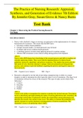 The Practice of Nursing Research: Appraisal, Synthesis, and Generation of Evidence 7th Edition By Jennifer Gray, Susan Grove & Nancy Burns Test Bank - NURS 500 [All Chapters Covered With Correct Answers]