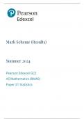 Mark Scheme (Results) Summer 2024 Pearson Edexcel GCE AS Mathematics (8MA0) Paper 21 Statistics