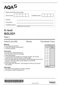 AQA7402 BIOLOGY PAPER 2 2024 QUESTION PAPER (7402-2)