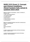 NURS 5315 Exam 5: Concept and Clinical Conditions (Renal System) fully solved & updated 2024-2025