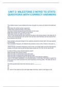 UNIT 2- MILESTONE 2 INTRO TO STATS QUESTIONS WITH CORRECT ANSWERS