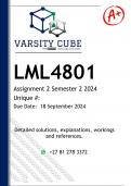 LML4801 Assignment 2 (DETAILED ANSWERS) Semester 2 2024 - DISTINCTION GUARANTEED