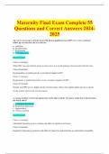 Maternity Final Exam Complete 55 Questions and Correct Answers 2024-2025