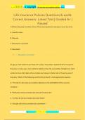 Life Insurance Policies Questions & 100%  Correct Answers- Latest Test | Graded A+ |  Passed