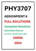 PHY3707 Assignment 6 Complete Solutions UNISA 2024 SOLID STATE PHYSICS