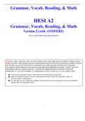 HESI A2 GRAMMAR, VOCAB, READING, & MATHS VERSION 2