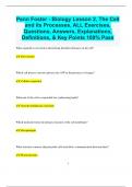 Penn Foster - Biology Lesson 2, The Cell and its Processes, ALL Exercises, Questions, Answers, Explanations, Definitions, & Key Points 100% Pass