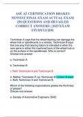 ASE A5 CERTIFICATION BRAKES NEWEST FINAL EXAM ACTUAL EXAM 250 QUESTIONS AND DETAILED CORRECT ANSWERS | 2025 EXAM STUDYGUIDE