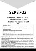  SEP3703 Assignment 2 (ANSWERS) Semester 2 2024 - DISTINCTION GUARANTEED.