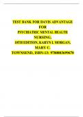 Test Bank for Davis Advantage for Psychiatric Mental Health Nursing 10th Edition by Karyn I. Morgan and Mary C. Townsend ; Complete Solution GRADED  A+