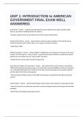  UNIT 1: INTRODUCTION to AMERICAN GOVERNMENT FINAL EXAM WELL ANSWERED.