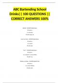 ABC Bartending School Drinks|| 100 QUESTIONS || CORRECT ANSWERS 100%