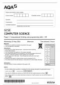 AQA GCSE COMPUTER SCIENCE PAPER 1 QUESTION PAPER 2024 ( 8525/1A: Computational thinking and programming skills – C#)