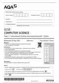 AQA GCSE COMPUTER SCIENCE PAPER 1B QUESTION PAPER 2024 ( 8525/1B : Computational thinking and programming skills – Python)