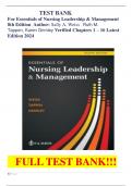 TEST BANK For Essentials of Nursing Leadership & Management 8th Edition  Author: Sally A. Weiss , Ruth M. Tappen, Karen Grimley Verified Chapters 1 – 16 Latest        Edition 2024