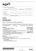 AQA  GCSE SOCIOLOGY PAPER 1 QUESTION PAPER 2024 (8192/1 : The Sociology of Families and Education )