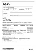 AQA GCSE SOCIOLOGY PAPER 2 QUESTION PAPER 2024 (8192/2 : The Sociology of Crime and Deviance and Social Stratification)