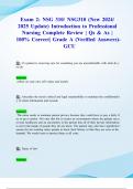 Exam 2: NSG 310/ NSG310 (New 2024/ 2025 Update) Introduction to Professional  Nursing Complete Review | Qs & As | 100% Correct| Grade A (Verified Answers)- GCU