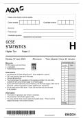 AQA GCSE STATISTICS PAPER 2H  QUESTION PAPER 2024 (8382/2H : Higher Tier)