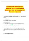 Florida Child Welfare Case  Manager Certification Exam  Questions With Revised Correct  Answers | Updated 