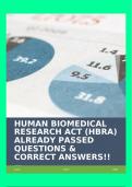 HUMAN BIOMEDICAL RESEARCH ACT (HBRA) ALREADY PASSED QUESTIONS & CORRECT ANSWERS!!