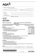 AQA GCSE HISTORY QUESTION PAPER 1 SECTION B/A 2024(8145/1B/A;Conflict and tension:the First World War,1894–1918).