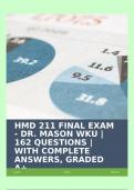 HMD 211 FINAL EXAM - DR. MASON WKU | 162 QUESTIONS | WITH COMPLETE ANSWERS, GRADED A+