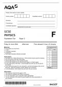 AQA GCSE PHYSICS PAPER 2F QUESTION PAPER 2024 ( 8463/2F: Foundation Tier)