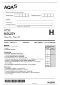 AQA GCSE BIOLOGY PAPER 2H QUESTION PAPER 2024 ( 8461/2H : Higher Tier)