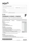 AQA GCSE Combined Science Synergy 8465 2F question paper CombinedScienceSynergy  22May 2024