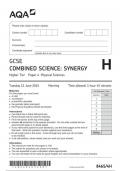 AQA GCSE Combined Science Synergy 8465 4H question paper CombinedScienceSynergy  11June 2024