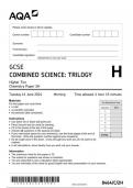 AQA GCSE Combined Science Trilogy 8464 C 2H question paper CombinedScienceTrilogy  11June 2024