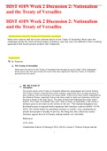 HIST 410N Week 2 Discussion 2: Nationalism and the Treaty of Versailles