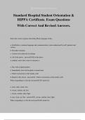 Standard Hospital Student Orientation & HIPPA Certificate. Exam Questions With Correct And Revised Answers.