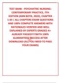 TEST BANK - PSYCHIATRIC NURSING: CONTEMPORARY PRACTICE, 7TH EDITION (ANN BOYD, 2022), CHAPTER 1-43 | ALL CHAPTERS EXAM QUESTIONS AND 100% COMPLETE ANSWERS WITH RATIONALES VERIFIED AND WELL EXPLAINED BY EXPERTS GRADED A+ ALREADY PASSED!!!!WITH 100% GUARANT