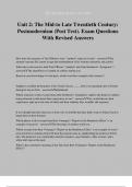 Unit 2: The Mid-to Late Twentieth Century: Postmodernism (Post Test). Exam Questions With Revised Answers