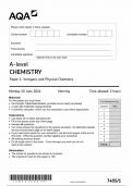 AQA A LEVEL CHEMISTRY PAPER 1 QUESTION PAPER 2024 (7405/1 :Inorganic and Physical Chemistry)