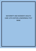 Maternity and Women’s Health Care 12th Edition Lowdermilk Test Bank.