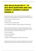 HESI Mental Health RN V1 – V3 2024  Questions and Answers , 100% Correct, Download to Score A